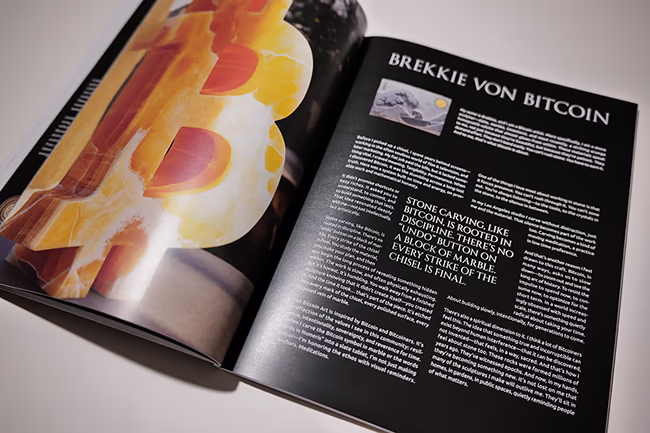 Bitcoin art by Brekkie Von Bitcoin featured in the Genesis Edition of Bitcoin Art Magazine