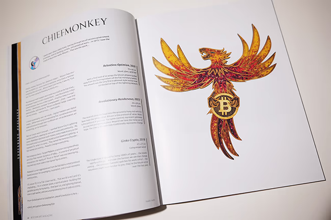 Bitcoin art by Chiefmonkey featured in the Genesis Edition of Bitcoin Art Magazine
