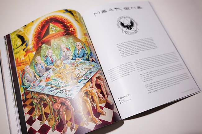 Bitcoin art by Mear One featured in the Genesis Edition of Bitcoin Art Magazine